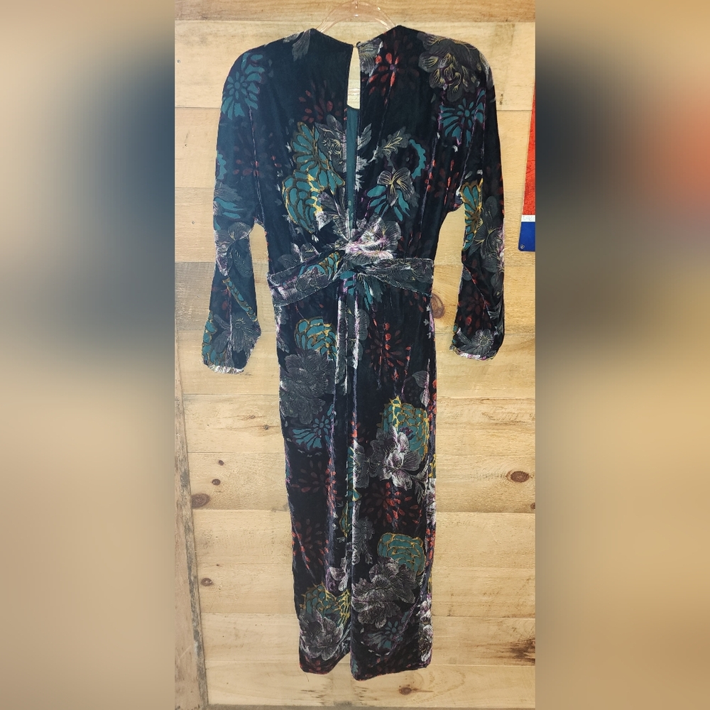 Zara Velvet Floral Tie-Waist Midi Dress in Black